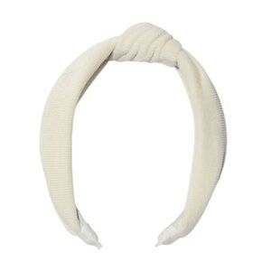WHITE RIBBED VELVET KNOTTED HEADBAND